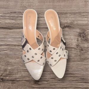 Chic Cream Slip-On Mules with Silver Accents